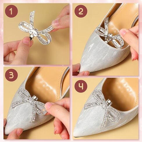 Crystal Bow Shoe Clips 4 Pcs Detachable Rhinestone Bow Heels Accessories Women Heel Bling Charms for Bridal Wedding Party Gift (Gold + Silver) in Saudi Arabia