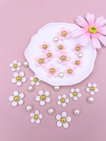 30Pcs Flower Shoe Charms for Women, Cute Acrylic Daisy Charms with Pearls Decoration for Girls' Clog Sandals, DIY Shoe Decoration Charms, Perfect Birthday Party Favors in Saudi Arabia