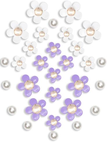 30Pcs Flower Shoe Charms for Women, Cute Acrylic Daisy Charms with Pearls Decoration for Girls' Clog Sandals, DIY Shoe Decoration Charms, Perfect Birthday Party Favors in Saudi Arabia
