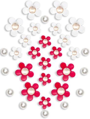 30Pcs Flower Shoe Charms for Women, Cute Acrylic Daisy Charms with Pearls Decoration for Girls' Clog Sandals, DIY Shoe Decoration Charms, Perfect Birthday Party Favors in Saudi Arabia