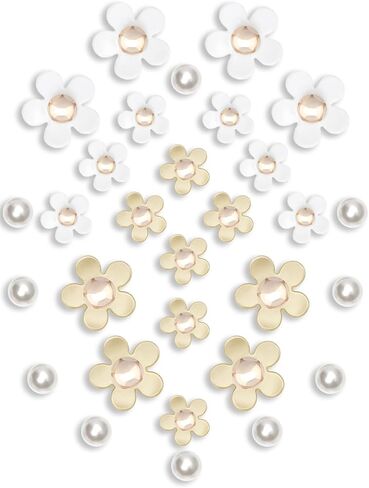 30Pcs Flower Shoe Charms for Women, Cute Acrylic Daisy Charms with Pearls Decoration for Girls' Clog Sandals, DIY Shoe Decoration Charms, Perfect Birthday Party Favors in Saudi Arabia