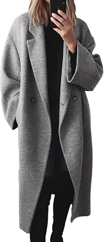 Gihuo Women's Long Coat Notch Lapel Double Breasted Winter Trench Coat Outerwear in Saudi Arabia