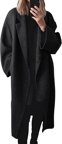 Gihuo Women's Long Coat Notch Lapel Double Breasted Winter Trench Coat Outerwear in Saudi Arabia