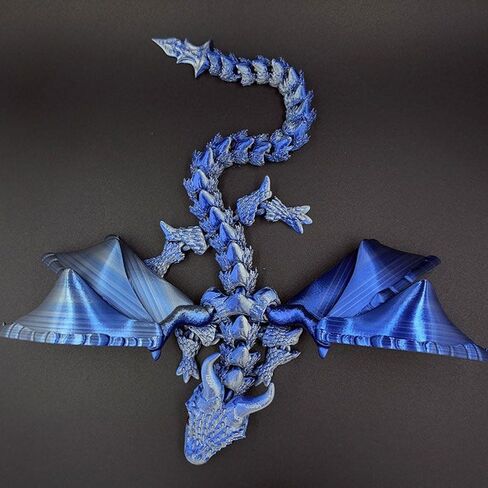 11.8 Inch 3D Printed Blue Silver Dragon with Wings Collectible Figurine for Home Office Executive Desk Decor in Saudi Arabia