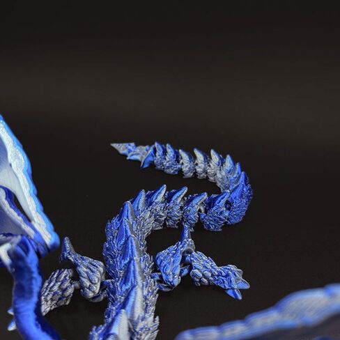 11.8 Inch 3D Printed Blue Silver Dragon with Wings Collectible Figurine for Home Office Executive Desk Decor in Saudi Arabia
