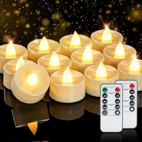 Homemory 12pcs Flameless LED Tea Lights with Remote & Timer, 400+Hours Realistic Flickering Battery Candles for Seasonal, Tabletop, and Centerpieces Decor in Saudi Arabia