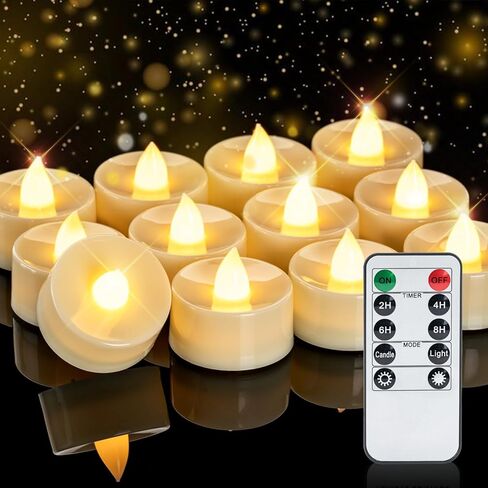 Homemory 12pcs Flameless LED Tea Lights with Remote & Timer, 400+Hours Realistic Flickering Battery Candles for Seasonal, Tabletop, and Centerpieces Decor in Saudi Arabia
