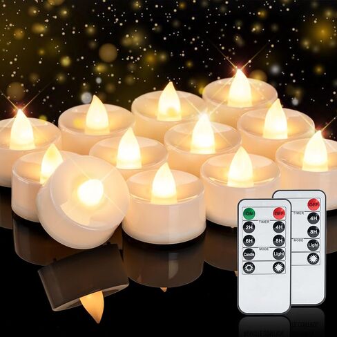 Homemory 12pcs Flameless LED Tea Lights with Remote & Timer, 400+Hours Realistic Flickering Battery Candles for Seasonal, Tabletop, and Centerpieces Decor in Saudi Arabia