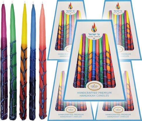 The Dreidel Company Dripless Hanukkah Candles, Multicolored Ombre Striped Deluxe Tapered Decorations, 1 Hour Burn Time, Chanukkah 45 Menorah Candles Box for All 8 Nights of Chanukah in Saudi Arabia