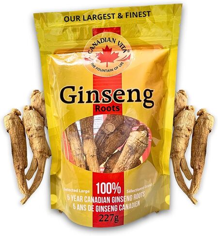 Ginseng Root - Premium Large Canadian Ginseng Roots 227g | 5-Year Dried Roots for Ginseng Soup - Authentic Herbal Supplement for Energy, Focus & Immunity in Saudi Arabia