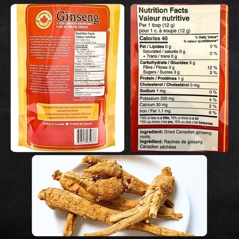 Ginseng Root - Premium Large Canadian Ginseng Roots 227g | 5-Year Dried Roots for Ginseng Soup - Authentic Herbal Supplement for Energy, Focus & Immunity in Saudi Arabia