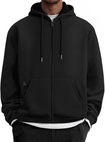 Mens Zip Up Hooded Sweatshirt Casual Long Sleeve Hoodies Fashion Drawstring Sweatshirts with Kanga Pockets in Kuwait