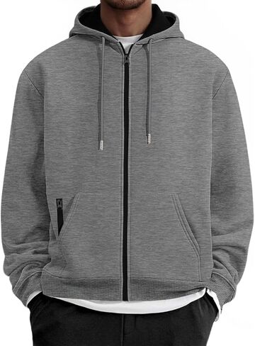 Mens Zip Up Hooded Sweatshirt Casual Long Sleeve Hoodies Fashion Drawstring Sweatshirts with Kanga Pockets in Saudi Arabia