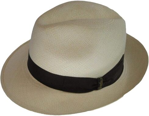 Borsalino FINO Panama Fedora 2 1/2″ Brim (61, Natural with Brown Hatband) in Saudi Arabia