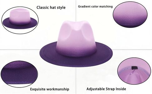Gradient-Colored Dress Hats for Men, Women's Fedoras, Felt Panama Wide-Brimmed Hats, Suitable for Holiday Parties. in Saudi Arabia