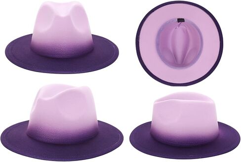 Gradient-Colored Dress Hats for Men, Women's Fedoras, Felt Panama Wide-Brimmed Hats, Suitable for Holiday Parties. in Saudi Arabia