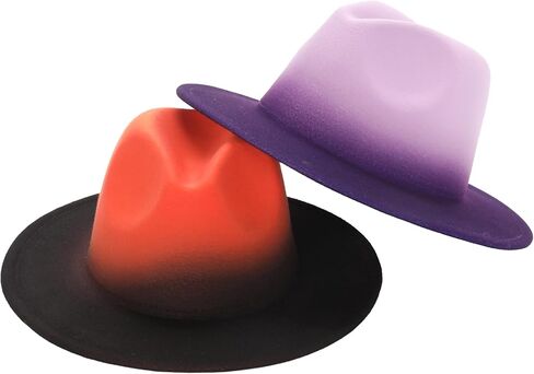 Gradient-Colored Dress Hats for Men, Women's Fedoras, Felt Panama Wide-Brimmed Hats, Suitable for Holiday Parties. in Saudi Arabia