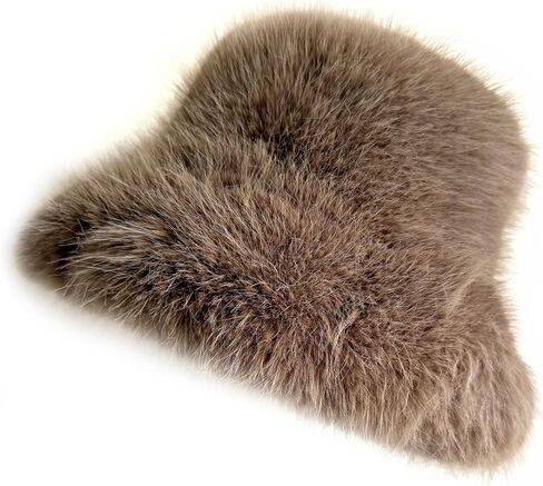 FHQHTH Women's Fluffy Faux Fur Bucket Hat Warm Fuzzy Winter Cap Cozy Soft Outdoor Fashion Hat in Saudi Arabia