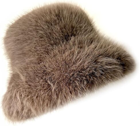 FHQHTH Women's Fluffy Faux Fur Bucket Hat Warm Fuzzy Winter Cap Cozy Soft Outdoor Fashion Hat in Saudi Arabia