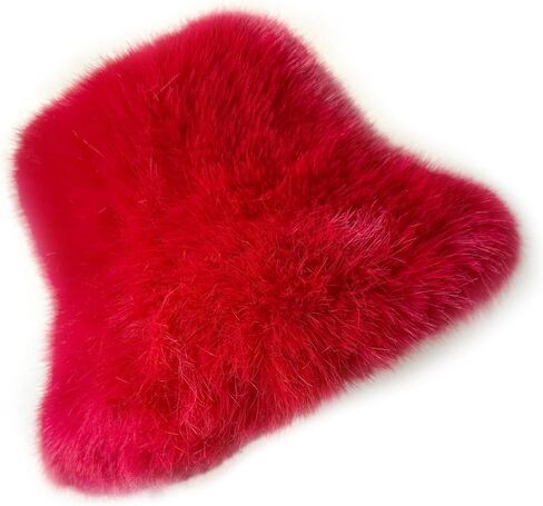 FHQHTH Women's Fluffy Faux Fur Bucket Hat Warm Fuzzy Winter Cap Cozy Soft Outdoor Fashion Hat in Saudi Arabia