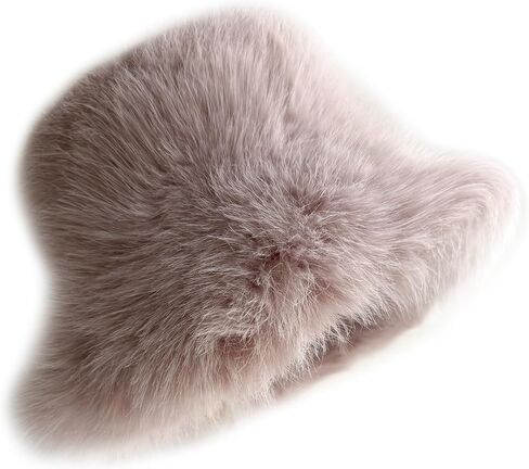 FHQHTH Women's Fluffy Faux Fur Bucket Hat Warm Fuzzy Winter Cap Cozy Soft Outdoor Fashion Hat in Saudi Arabia