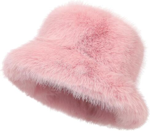 FHQHTH Women's Fluffy Faux Fur Bucket Hat Warm Fuzzy Winter Cap Cozy Soft Outdoor Fashion Hat in Saudi Arabia