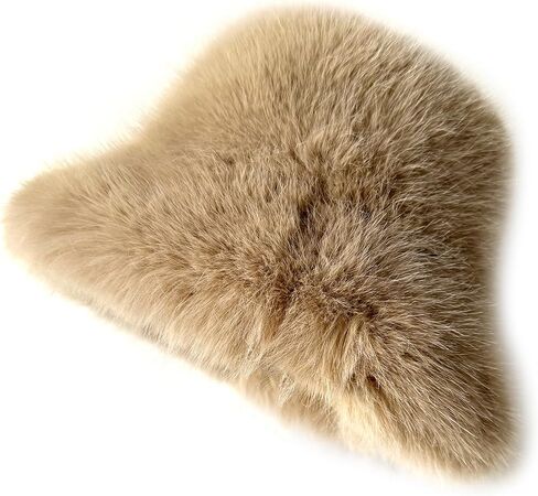 FHQHTH Women's Fluffy Faux Fur Bucket Hat Warm Fuzzy Winter Cap Cozy Soft Outdoor Fashion Hat in Saudi Arabia