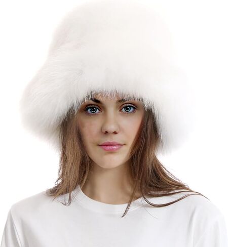 FHQHTH Women's Fluffy Faux Fur Bucket Hat Warm Fuzzy Winter Cap Cozy Soft Outdoor Fashion Hat in Saudi Arabia