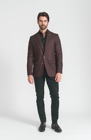 Men's Wool Blend Brown Plaid Slim Fit Blazer Sport Coat in Saudi Arabia
