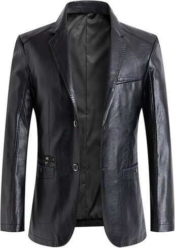 SEMATOMALA Men's Winter Leather Blazer Suit Jacket Notched Collar 2 Button Slim Moto Faux Leather Business Coat Outwear in Saudi Arabia