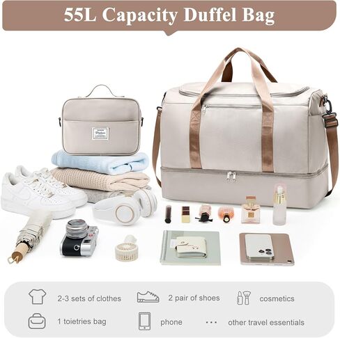 Extra Large Travel Duffle Bag with Shoe Compartment & Toiletry Bag, XL Weekender Bags for Women, Carry On Overnight Bags for Gym Sports, Water-Resistant Hospital Bag for Labor and Delivery in Saudi Arabia