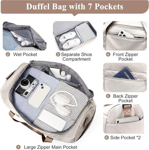 Extra Large Travel Duffle Bag with Shoe Compartment & Toiletry Bag, XL Weekender Bags for Women, Carry On Overnight Bags for Gym Sports, Water-Resistant Hospital Bag for Labor and Delivery in Saudi Arabia