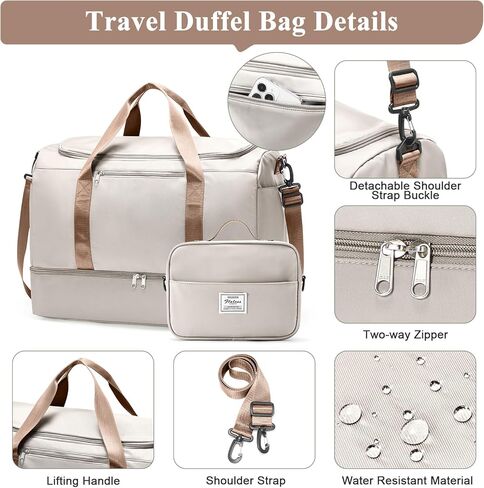Extra Large Travel Duffle Bag with Shoe Compartment & Toiletry Bag, XL Weekender Bags for Women, Carry On Overnight Bags for Gym Sports, Water-Resistant Hospital Bag for Labor and Delivery in Saudi Arabia