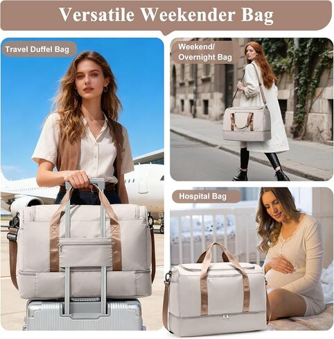 Extra Large Travel Duffle Bag with Shoe Compartment & Toiletry Bag, XL Weekender Bags for Women, Carry On Overnight Bags for Gym Sports, Water-Resistant Hospital Bag for Labor and Delivery in Saudi Arabia