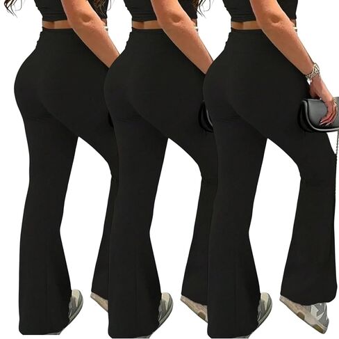 3 Piece Plus Size Women’s Flare Leggings for Women High Waisted Yoga Pants Black Flared Leggings Bootcut Lounge Pants in Saudi Arabia
