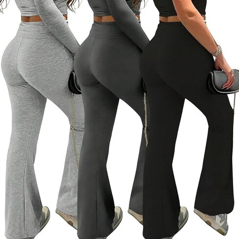 3 Piece Plus Size Women’s Flare Leggings for Women High Waisted Yoga Pants Black Flared Leggings Bootcut Lounge Pants in Saudi Arabia