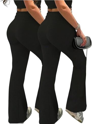 3 Piece Plus Size Women’s Flare Leggings for Women High Waisted Yoga Pants Black Flared Leggings Bootcut Lounge Pants in Saudi Arabia