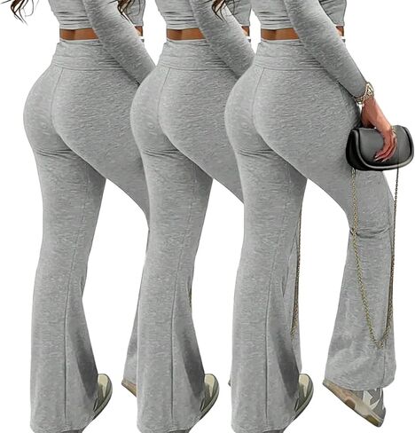 3 Piece Plus Size Women’s Flare Leggings for Women High Waisted Yoga Pants Black Flared Leggings Bootcut Lounge Pants in Saudi Arabia