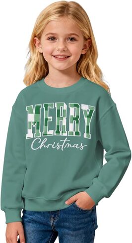 KEKEMI Kid Girl Christmas Sweatshirt Plaid Embroidery Merry Pullover Shirt Retro Xmas Long Sleeve Holiday Tops Winter Clothes in Saudi Arabia