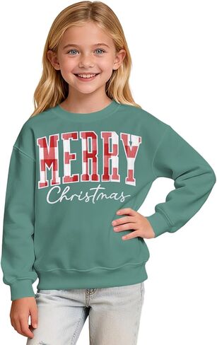 IZYJOY Kid Girl Christmas Sweatshirt Plaid Merry Christmas Shirt Long Sleeve Embroidery Patch Xmas Holiday Pullover Top 6-11Y in Saudi Arabia