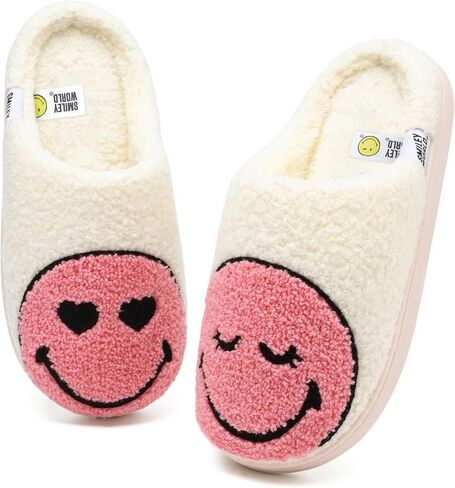 SMILEYWORLD® Kids Slippers Boys Girls Soft Plush Smiley Face Slippers Fuzzy Warm Non-Slip Winter Slip-On House Shoes in Saudi Arabia