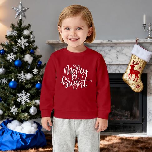 Christmas Sweatshirts Kids Boys Girls 2-6 Years Merry And Bright Sweatshirts Toddler Xmas Long Sleeve Shirt in Saudi Arabia
