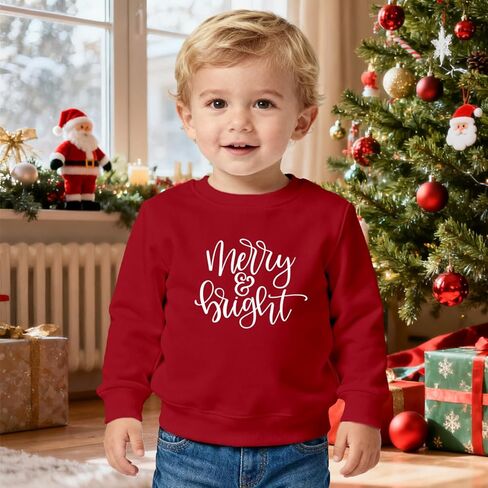 Christmas Sweatshirts Kids Boys Girls 2-6 Years Merry And Bright Sweatshirts Toddler Xmas Long Sleeve Shirt in Saudi Arabia