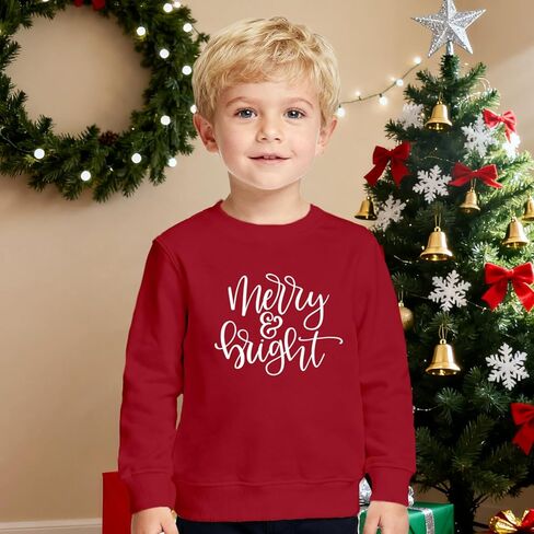 Christmas Sweatshirts Kids Boys Girls 2-6 Years Merry And Bright Sweatshirts Toddler Xmas Long Sleeve Shirt in Saudi Arabia