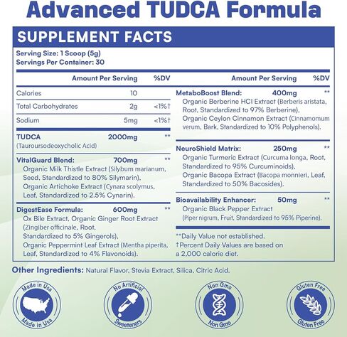 TUDCA Powder Liver Support Supplement – 2000mg High Absorption Liver Detox & Repair Support with Milk Thistle,Artichoke,Bile Salts,Ox Bile,Herbal Blend– 30 Servings, Non-GMO in Saudi Arabia