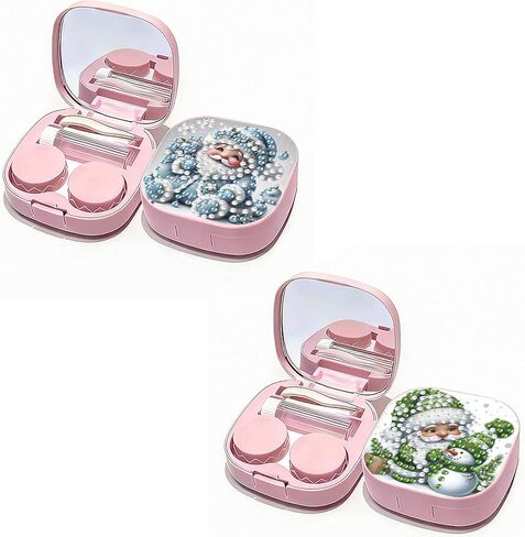 Diamond Art Painting Contact Lens Case with Mirror DIY Art Craft Pink Contact Lenses Applicator Removal Tool Kit with Tweezer Solution Bottle for Travel Daily Outdoor-Caterpillar in Saudi Arabia
