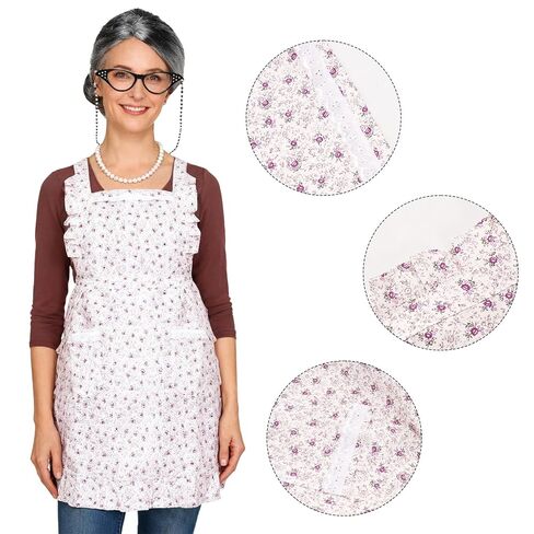 8Pcs Old Women Granny Costume Old Lady Wig Glasses Pearl Necklace and Earrings Cane for 100 Days of School Halloween Cosplay (Long, Low Bun Hairstyle) in Saudi Arabia