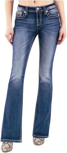 Miss Me Women's Mid-Rise Totem Bird Embellished Boot Cut Jeans in Saudi Arabia