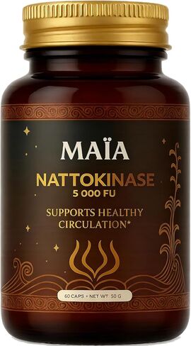 Maia Nattokinase Supplement, with 5000 FU, Supports Arterial Cleanliness and Heart Health, Promotes Healthy Circulation, Added Vitality and Wellness, Plant-Based Capsules, Zero Sugar, 60 Capsules in Saudi Arabia