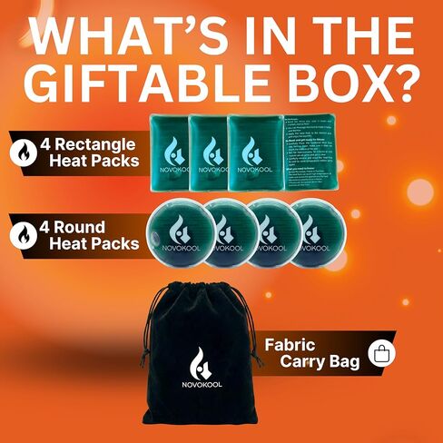Reusable Heat Packs-8 Instant Heat Packs Click Activated-Pads for On The Go, Camping or Home for Hot Compress, Pocket Hand Warmers or Pain Relief-4 Round 4 Rectangle and 1 Fabric Carry Bag in Saudi Arabia